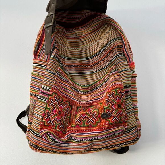 Women's Striped Tribal Print Orange Backpack 12X15 - Picture 1 of 7